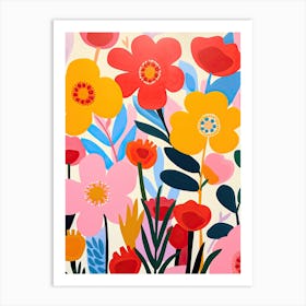 Whimsical Flower Waltz; Inspired By Henri Matisse Chromatic Blooms Art Print