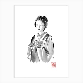 Geisha Drinking Art Print
