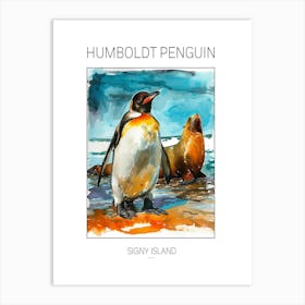 Humboldt Penguin Signy Island Watercolour Painting 3 Poster Art Print