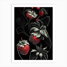 June Bearing Strawberries, Plant, Noir Comic Art Print