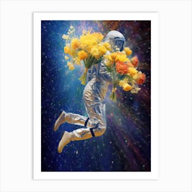 Astronaut With A Bouquet Of Flowers 3 Art Print