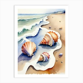 Seashells on the beach, watercolor painting 8 Art Print