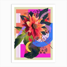 Dahlia 4 Neon Flower Collage Art Print