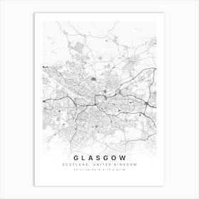 Glasgow Scotland United Kingdom White Map Art Print