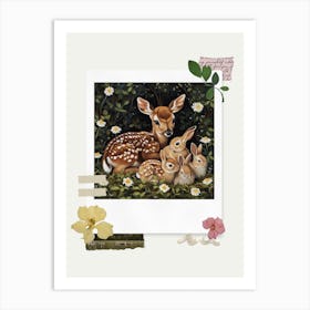 Scrapbook Fawn And Rabbits Fairycore Painting 3 Art Print