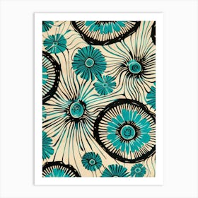 Blue And Black Flowers Art Print