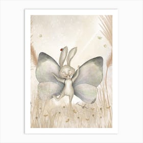 Rabbit Butterfly On Summer Meadow Art Print