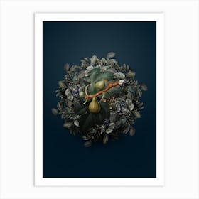 Vintage Fig Fruit Wreath on Teal Blue n.1629 Art Print