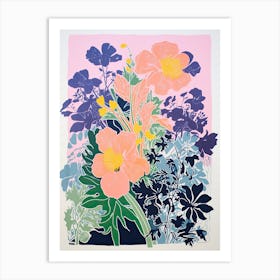 Colourful Bouquet Of Flowers In Risograph Style 9 Art Print