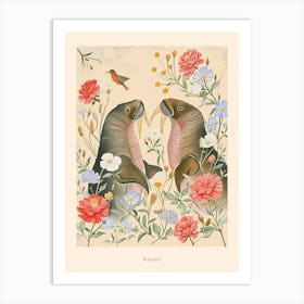 Folksy Floral Animal Drawing Walrus 2 Poster Art Print