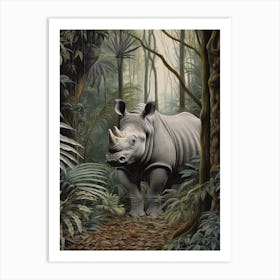 Rhino In The Green Leaves Realistic Illustration 3 Art Print