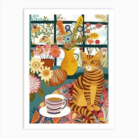 Tea Time With A Bengal Cat 1 Art Print