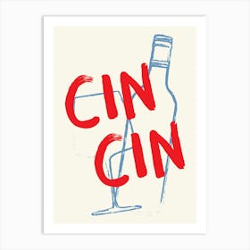 Red and Blue Cin Cin Hand Drawn Illustrated Kitchen Bar Cart Art Art Print