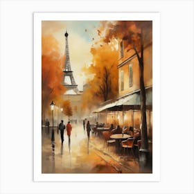 Paris city countryside, cafes, people, trees, old autumn oil paints. Faded colours.8 Art Print