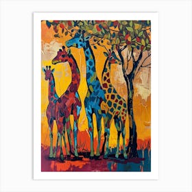 Abstract Giraffe Herd Under The Trees 7 Art Print