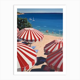 Striped Red And White Beach Umbrellas In Italy Art Print