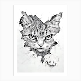 Angry Cat Watching from Wall Hole 20 Art Print