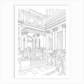 Line Art Inspired By The School Of Athence 1 Art Print