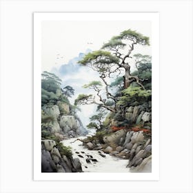 Aso Kuju National Park In Kumamoto, Japanese Brush Painting, Ukiyo E, Minimal 3 Art Print