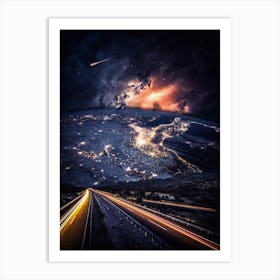 Golden Space Trails Planet Earth View Art Print