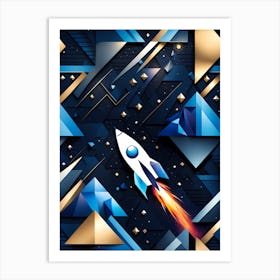 Abstract Space Background, Rocket wall art, Children’s nursery illustration, Kids' room decor, Sci-fi adventure wall decor, playroom wall decal, minimalistic vector, dreamy gift Art Print