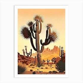 Joshua Trees In Mojave Desert Retro Illustration (2) Art Print