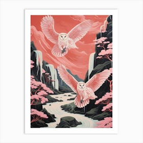 Vintage Japanese Inspired Bird Print Barn Owl 3 Art Print