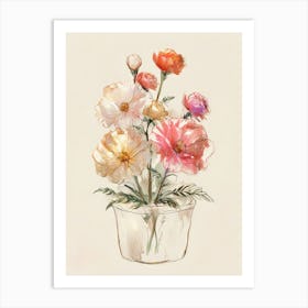 Watercolor Flowers In A Vase Art Print