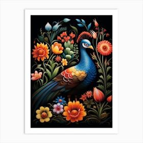 Folk Bird Illustration Pheasant 3 Art Print