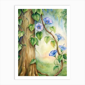 Of A Tree With Blue Flowers Art Print