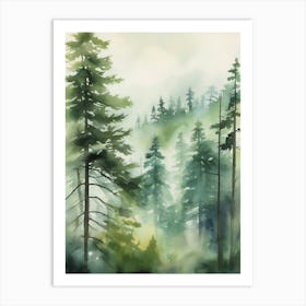 Appalachian Mountains of Misty Pines Watercolor Print of Evergreen Forest..140 Art Print