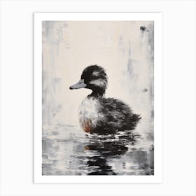 Minimalist Duckling Floating On The Lake Black & Grey 2 Art Print