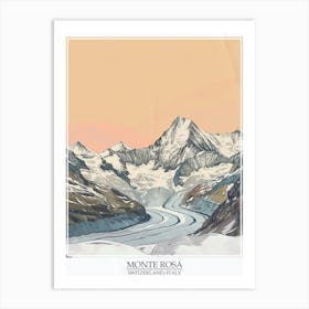 Monte Rosa Switzerland Italy Color Line Drawing 7 Poster Art Print