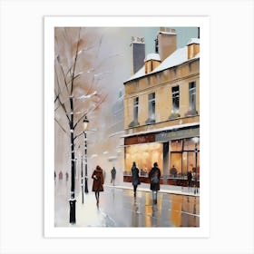 Paris cafes, winter season, Christmas, autumn oil colors, pale colors, pedestrians in the street, winter clothes, falling snow.Christmas decorations.2 2 Art Print