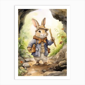 Bunny Traveling Rabbit Prints Watercolour 2 Art Print