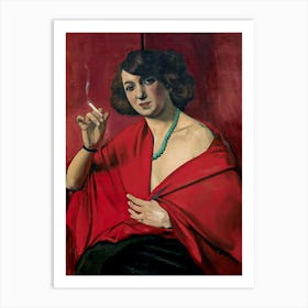 Félix VALLOTTON - Femme drapée de rouge tenant une cigarette Painting 1922 Oil on Canvas "Woman Draped in Red With a Cigarette" Vintage Art of Lady Smoking HD Remastered Art Print