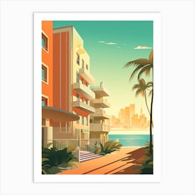 Abstract Illustration Of South Beach Miami Florida Orange Hues 3 Art Print