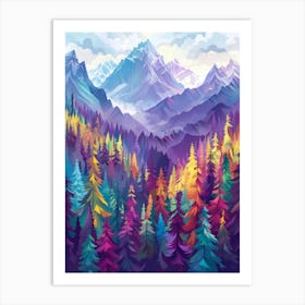 Colorful Mountains And Trees Art Print