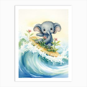 Elephant Painting Surfing Watercolour 1 Art Print