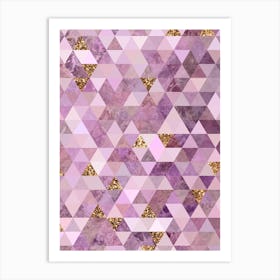 Abstract Triangle Geometric Pattern in Pink and Glitter Gold n.0012 Art Print