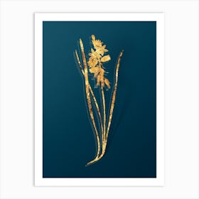 Vintage Drooping Star of Bethlehem Botanical in Gold on Teal Blue n.0335 Art Print