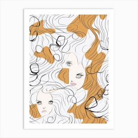 Muted Tones Abstract Face Line Illustration 4 Art Print