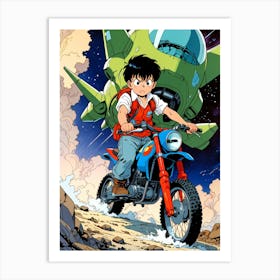 Anime Boy Riding Motorcycles Art Print