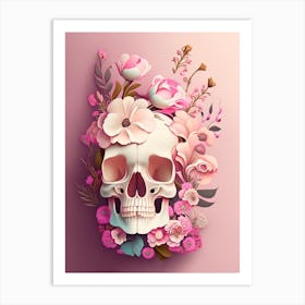 Skull With Floral Patterns 1 Pink Vintage Floral Art Print