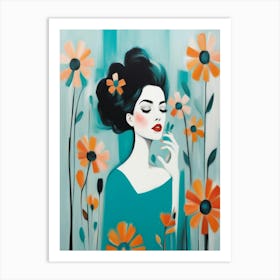 Asian Woman With Flowers Art Print