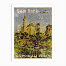 Vintage Travel Poster ― New York United Air Lines Art Print