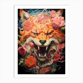 Fox With Flowers 1 Art Print