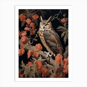 Dark And Moody Botanical Great Horned Owl 4 Art Print