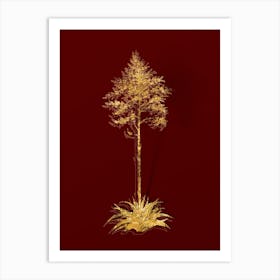 Vintage Giant Cabuya Botanical in Gold on Red n.0026 Art Print