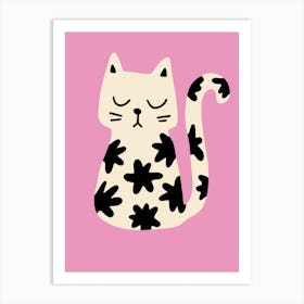 Cat On Pink Background Art Print
